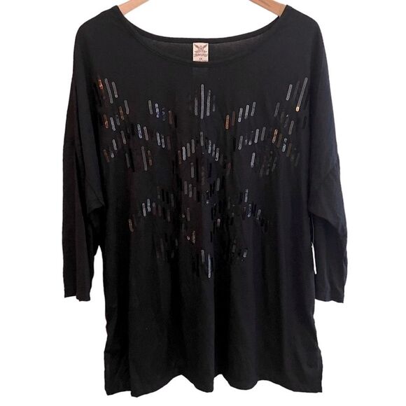 😊 3/$30 
Womens Faded Glory, Black Pullover Blouse, Sequins Size 2X NWT - Picture 1 of 11